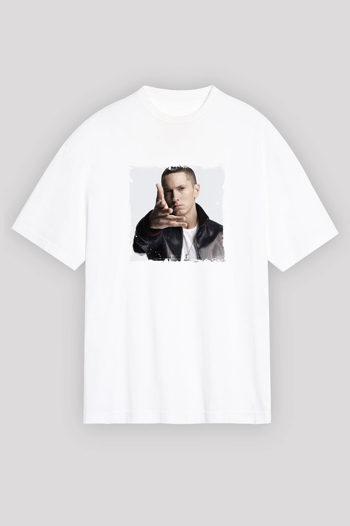 Eminem Baskılı Oversize Beyaz Tişört