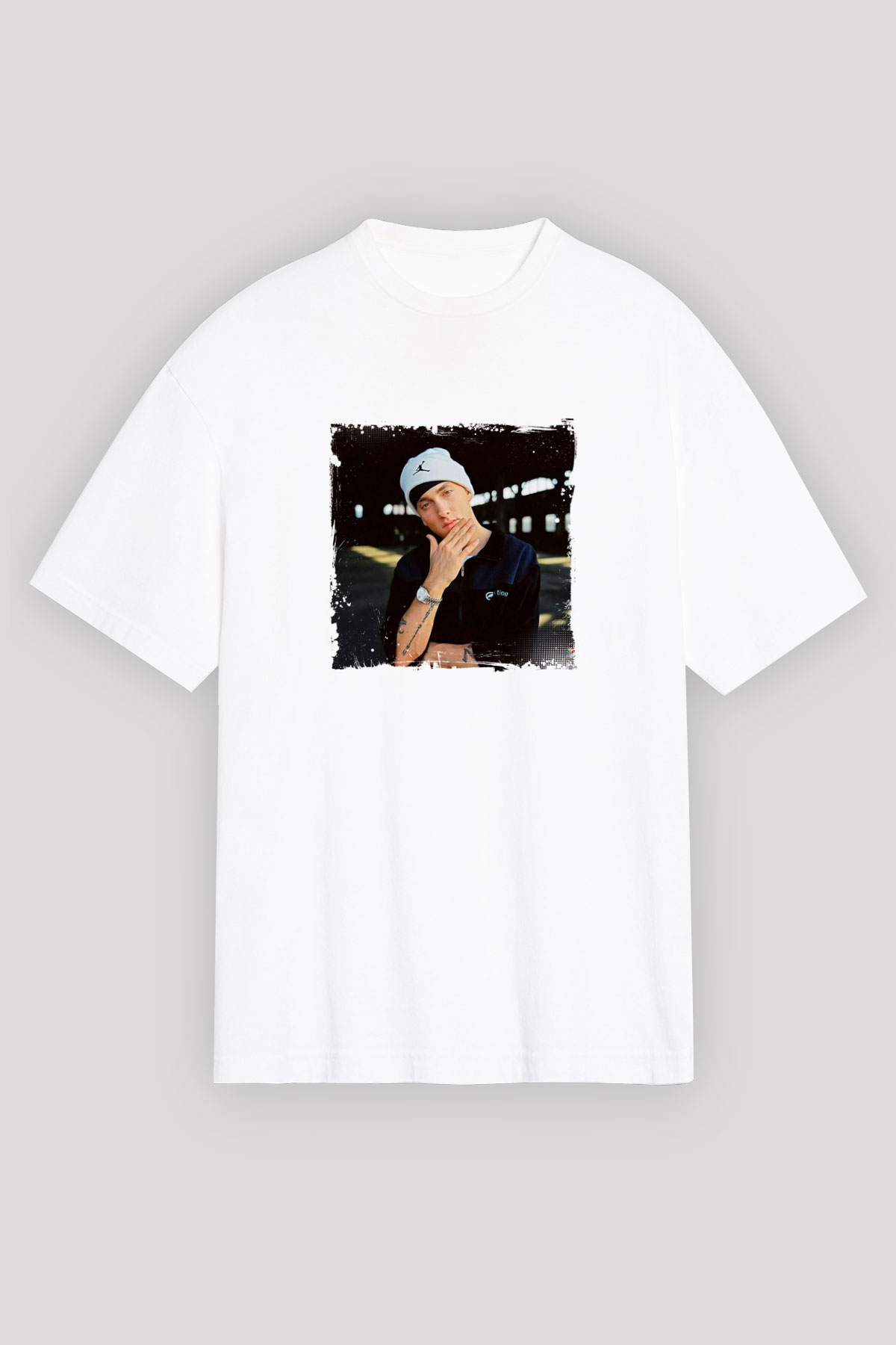 Eminem Baskılı Oversize Beyaz Tişört