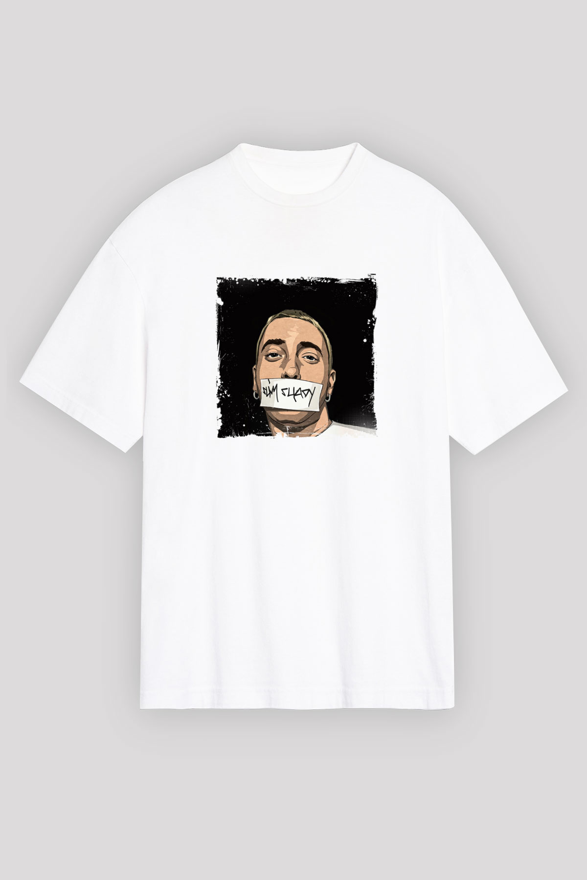 Eminem Baskılı Oversize Beyaz Tişört