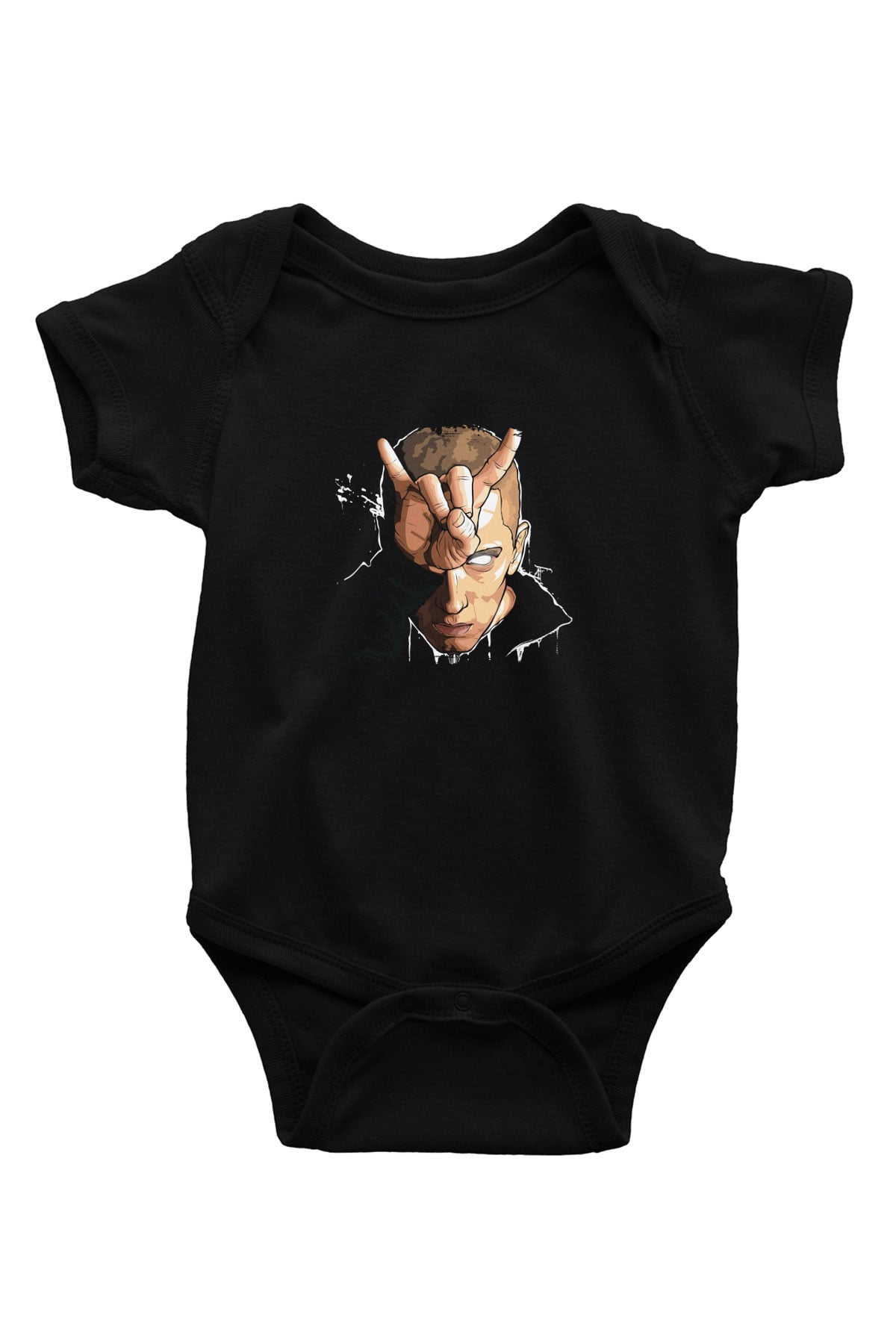 Eminem Baskılı Unisex Siyah Bebek Body - Zıbın