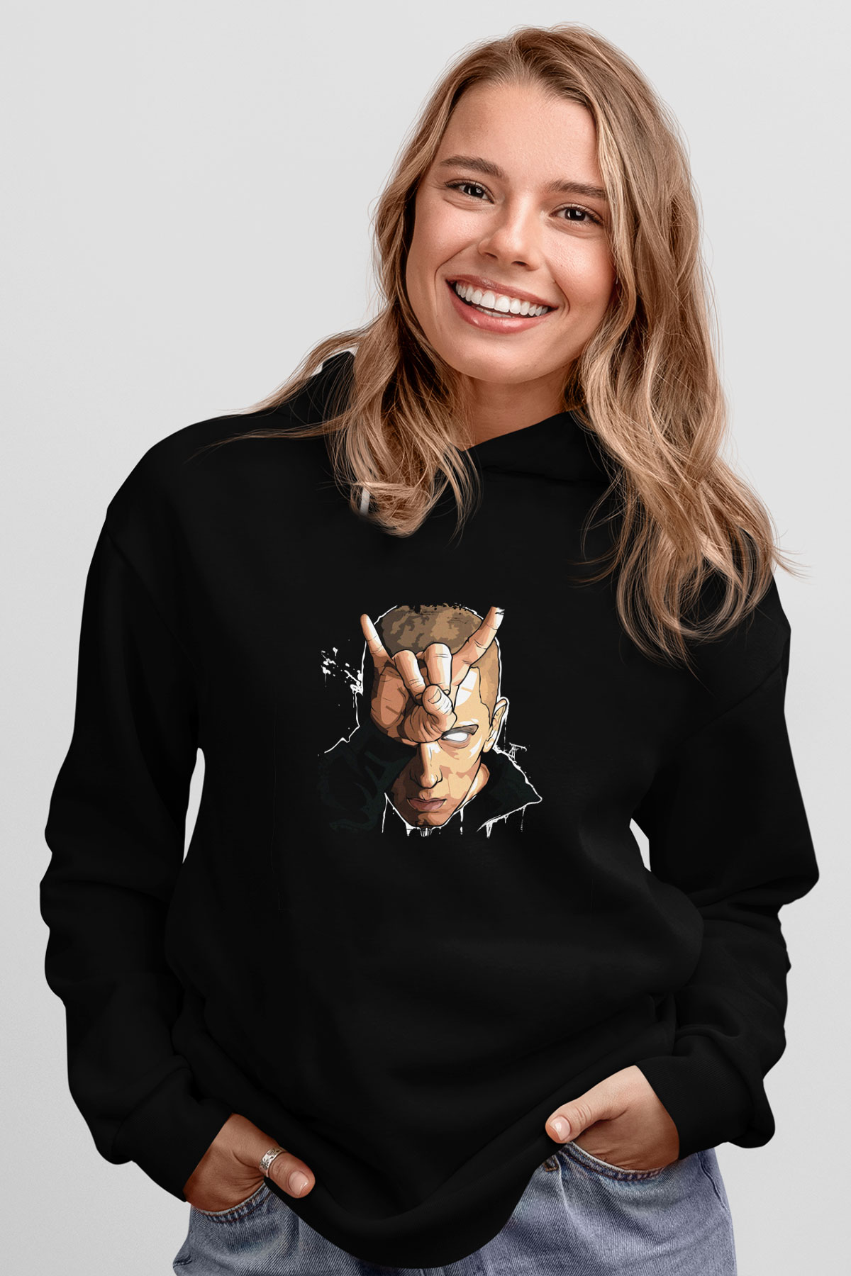 Eminem Baskılı Unisex Siyah Hoodie