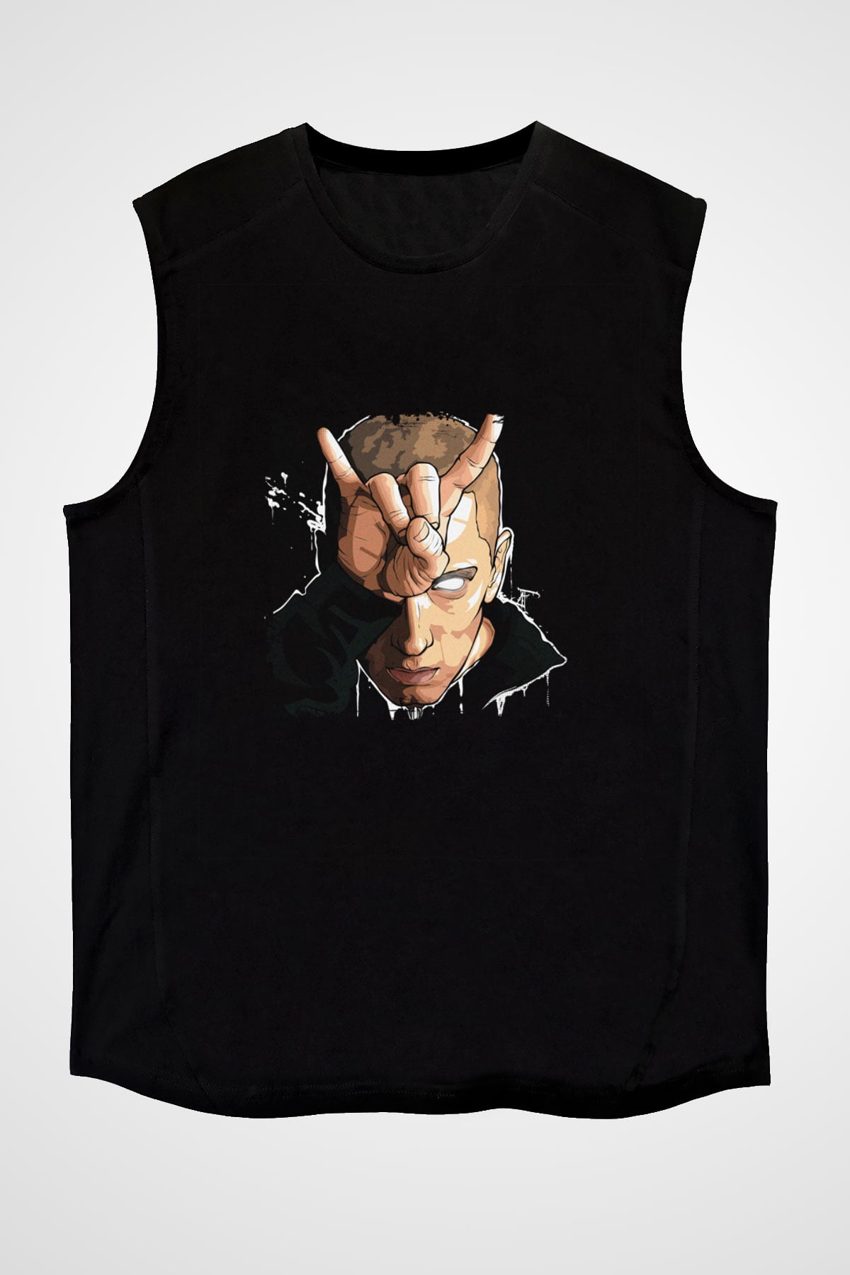Eminem Baskılı Unisex Siyah Kolsuz Tişört