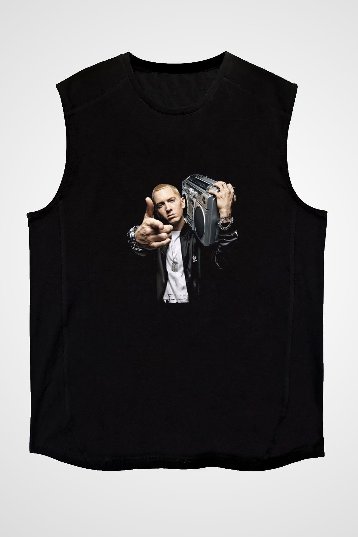 Eminem Baskılı Unisex Siyah Kolsuz Tişört