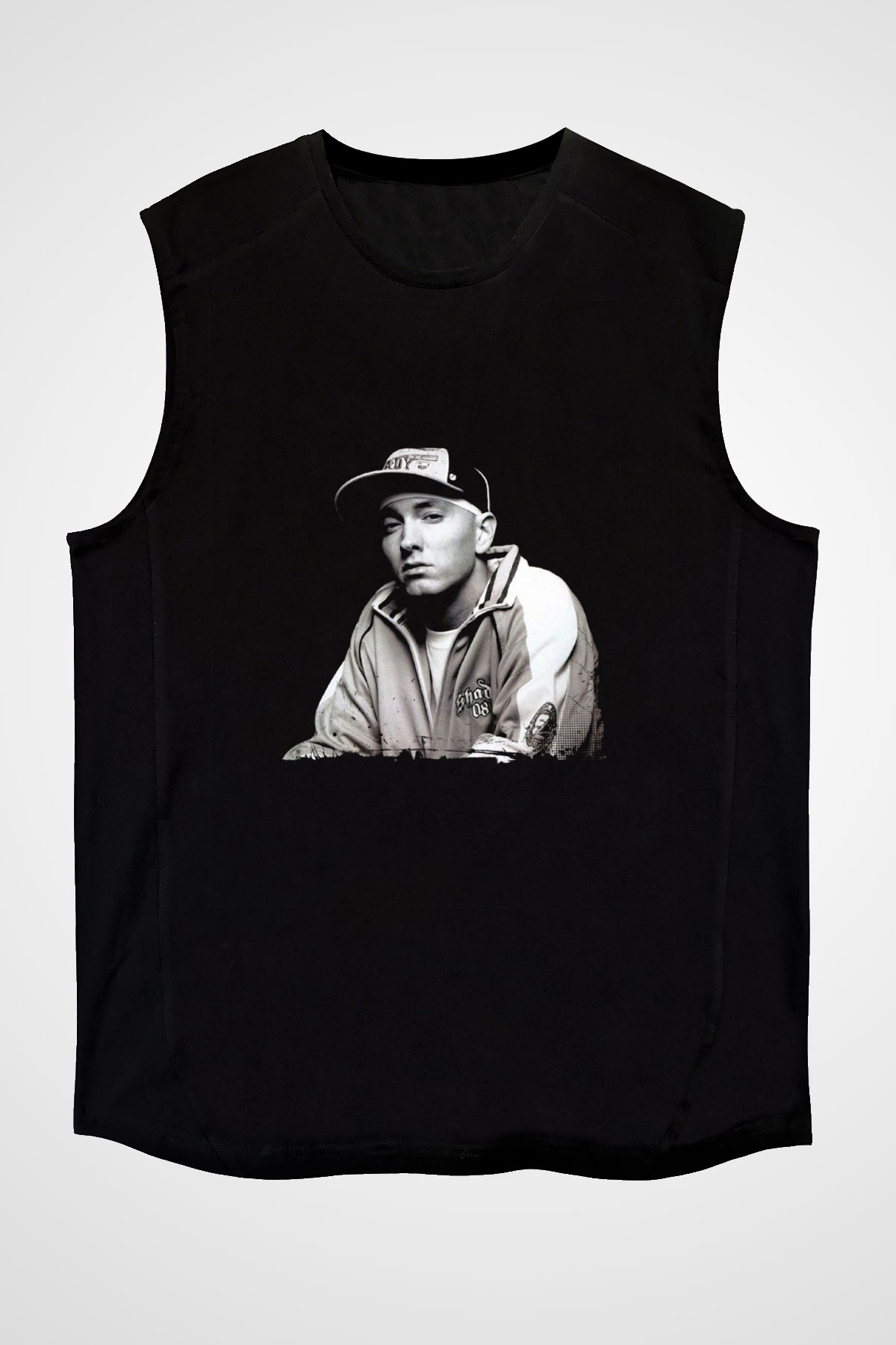 Eminem Baskılı Unisex Siyah Kolsuz Tişört