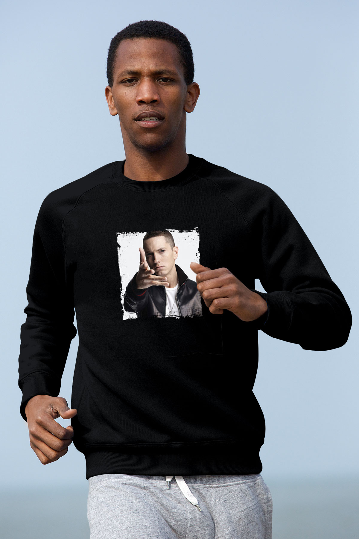 Eminem Baskılı Unisex Siyah Sweatshirt