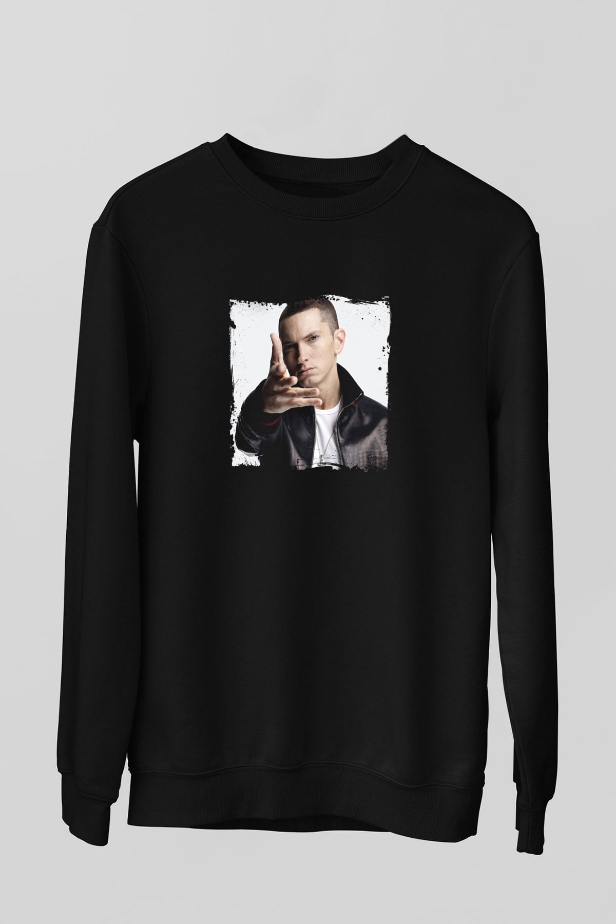 Eminem Baskılı Unisex Siyah Sweatshirt
