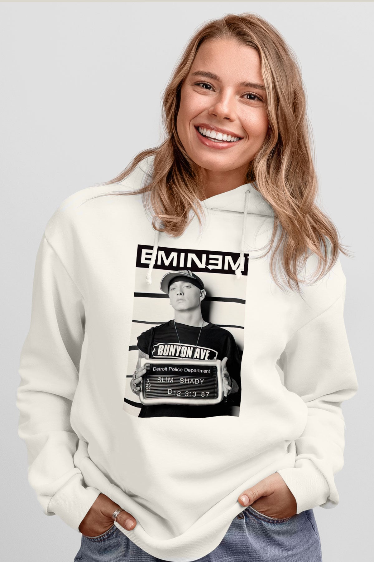 Eminem Beyaz Unisex Kapşonlu Sweatshirt