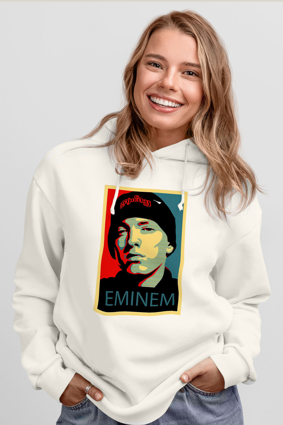Eminem Beyaz Unisex Kapşonlu Sweatshirt