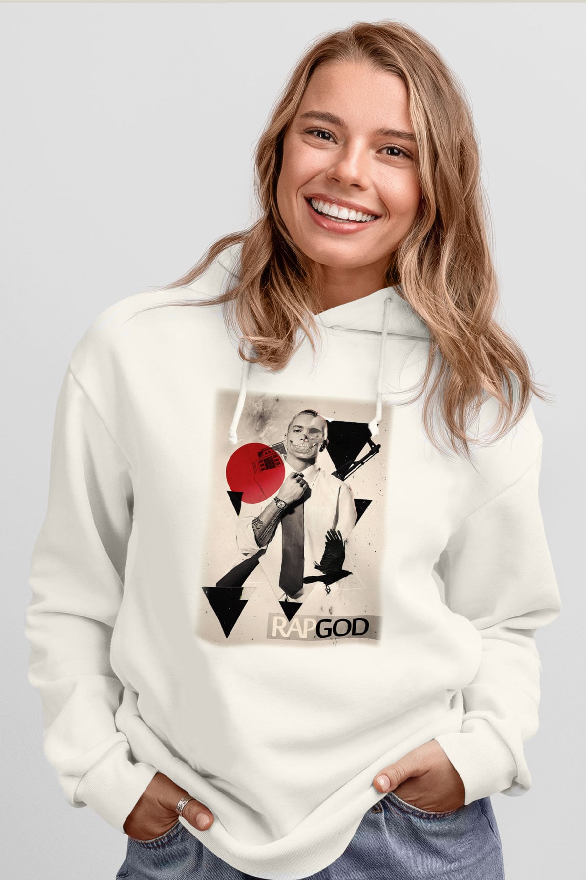 Eminem Beyaz Unisex Kapşonlu Sweatshirt