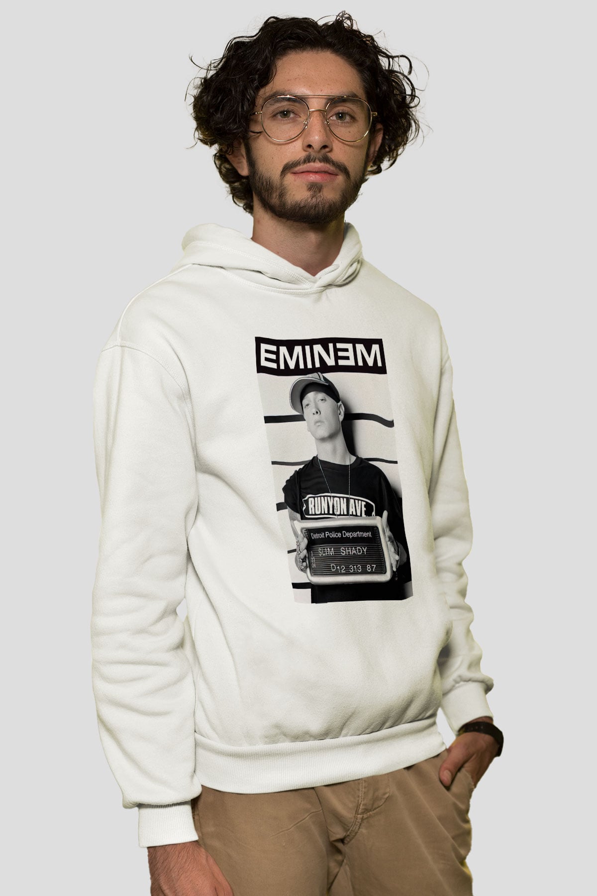 Eminem Beyaz Unisex Kapşonlu Sweatshirt