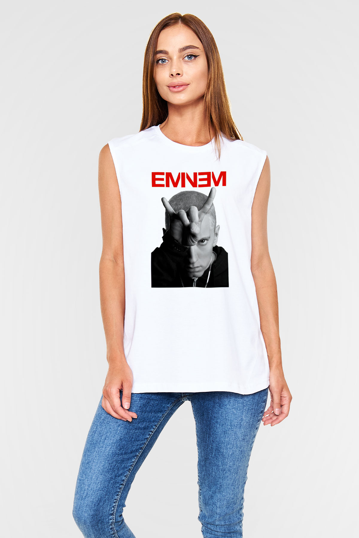 Eminem Beyaz Unisex Kolsuz Tişört