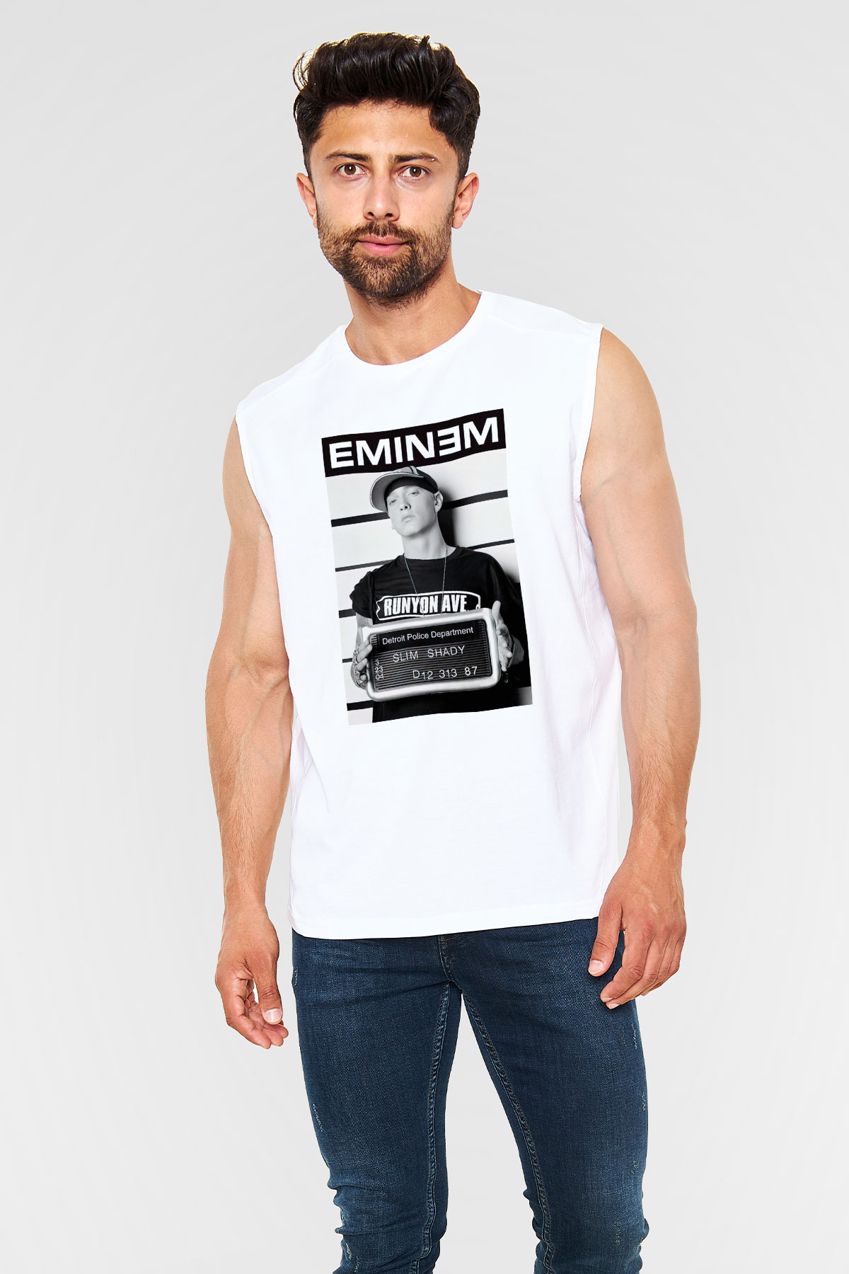 Eminem Beyaz Unisex Kolsuz Tişört