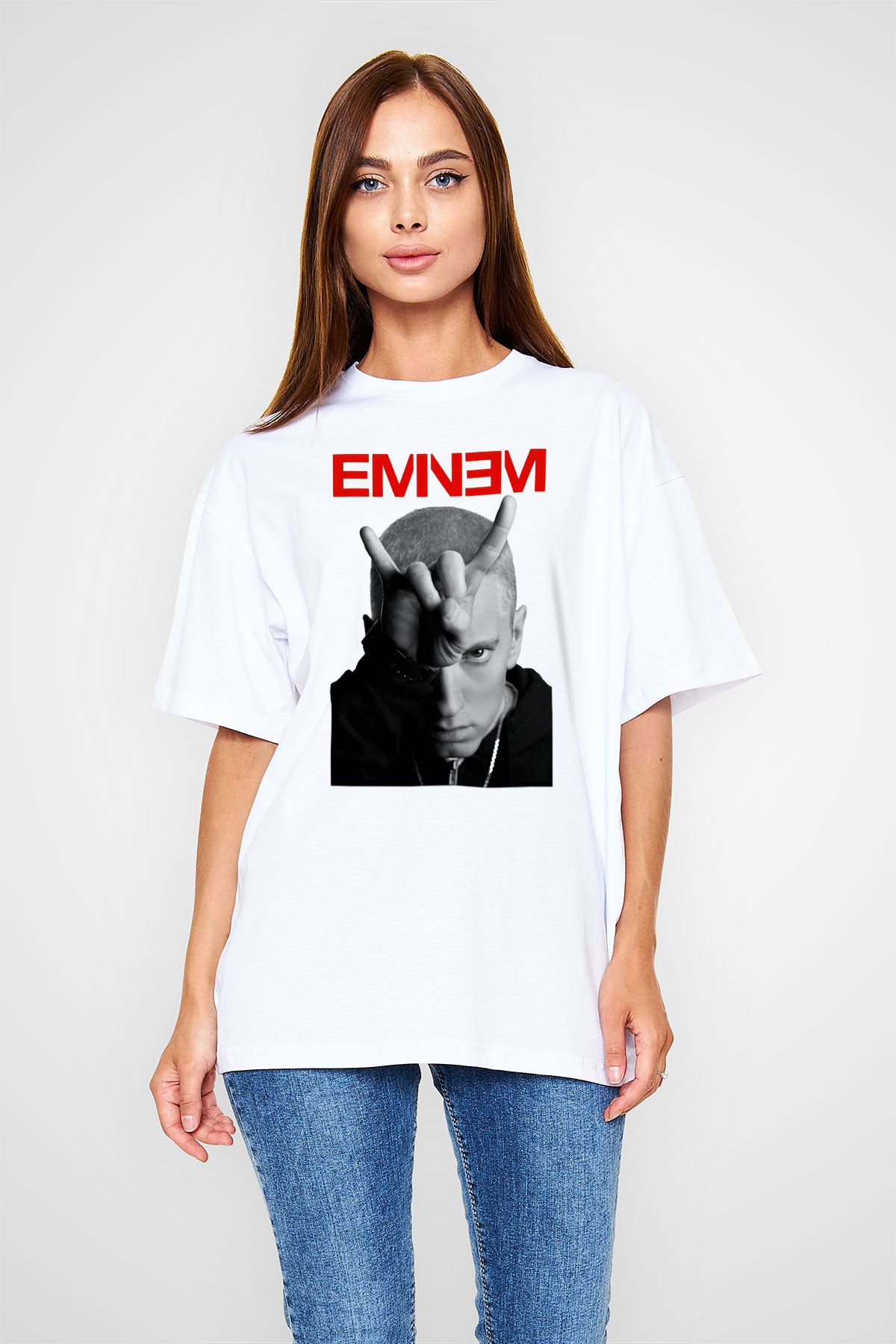 Eminem Beyaz Unisex Oversize Tişört T-Shirt