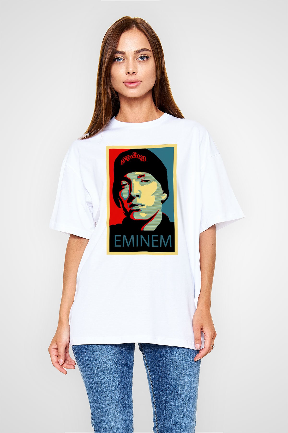Eminem Beyaz Unisex Oversize Tişört T-Shirt