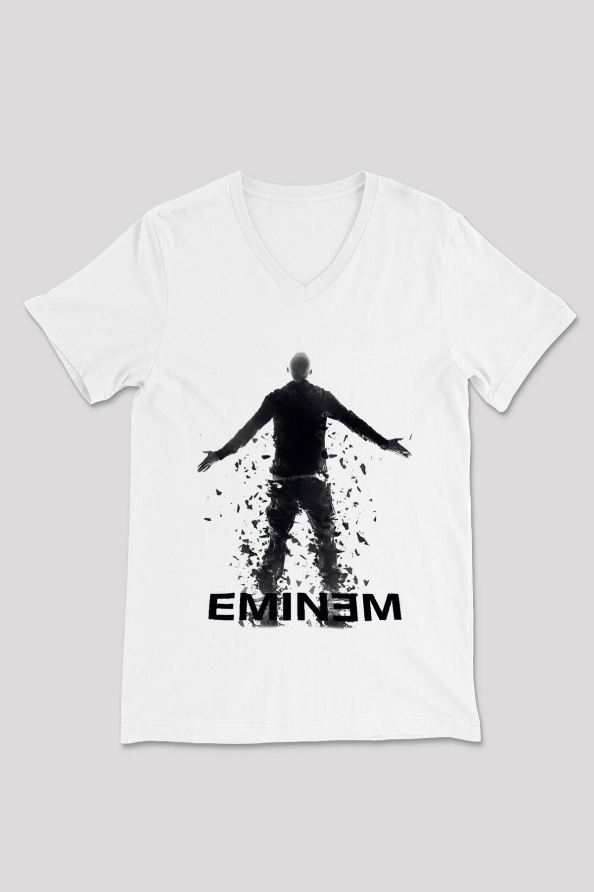 Eminem Beyaz Unisex V Yaka Tişört T-Shirt