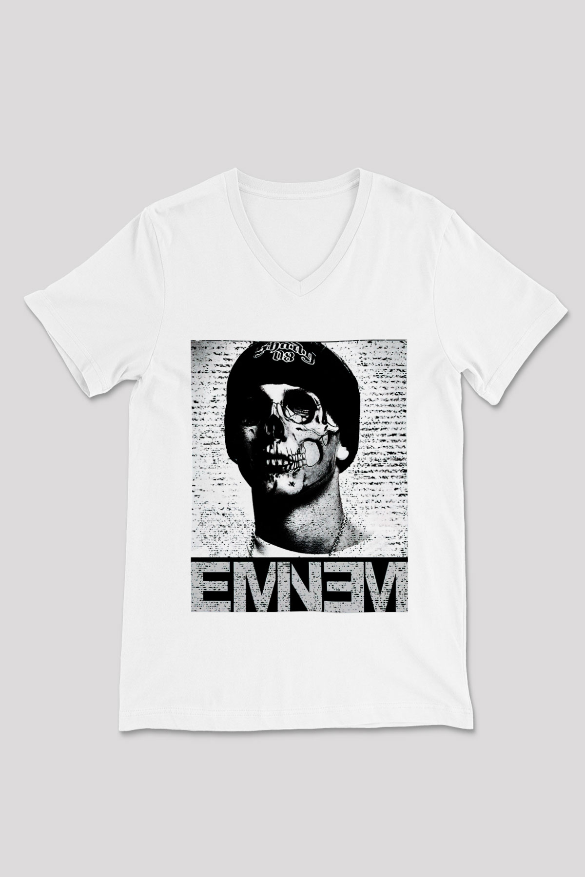Eminem Beyaz Unisex V Yaka Tişört T-Shirt