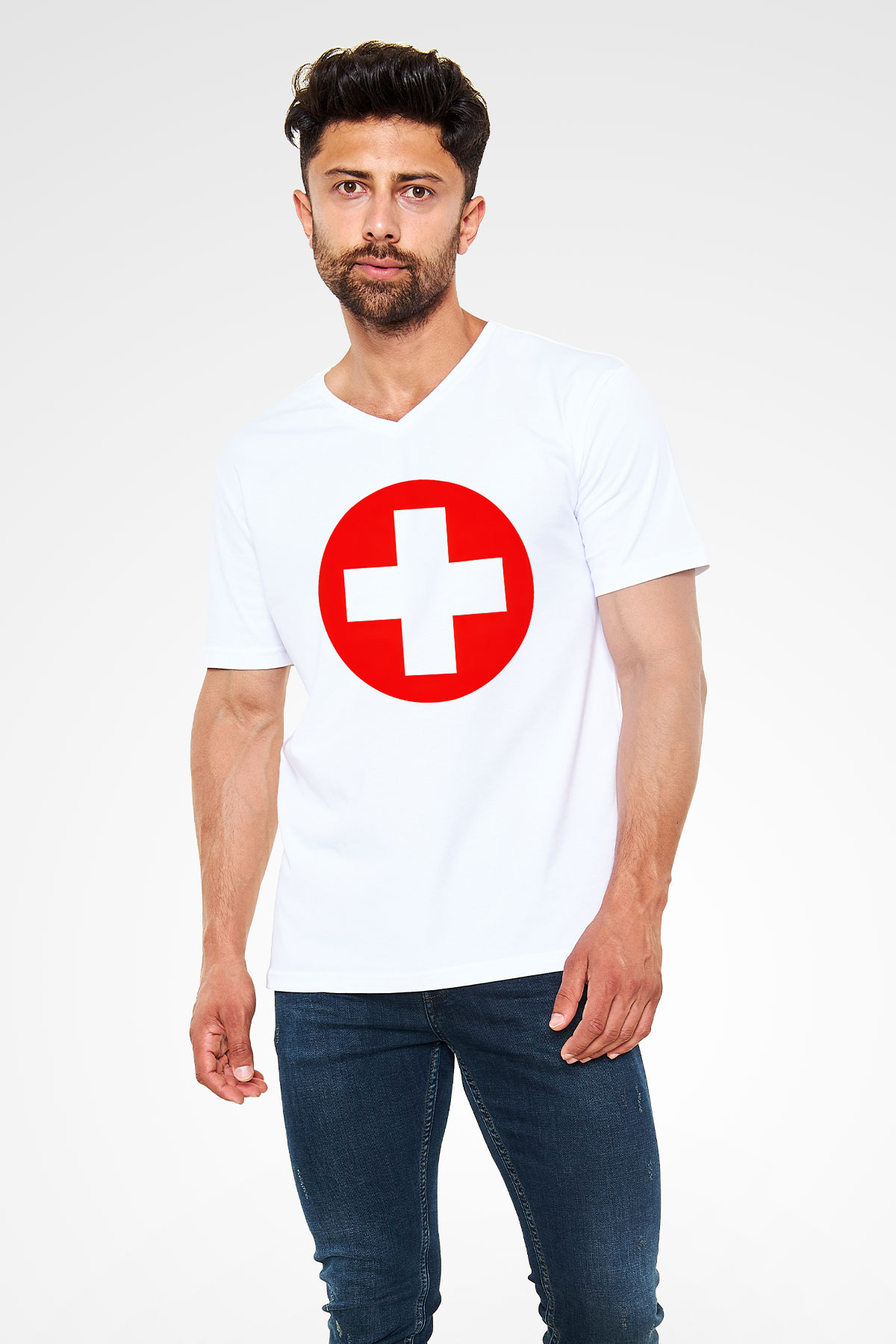 Eminem Beyaz Unisex V Yaka Tişört T-Shirt