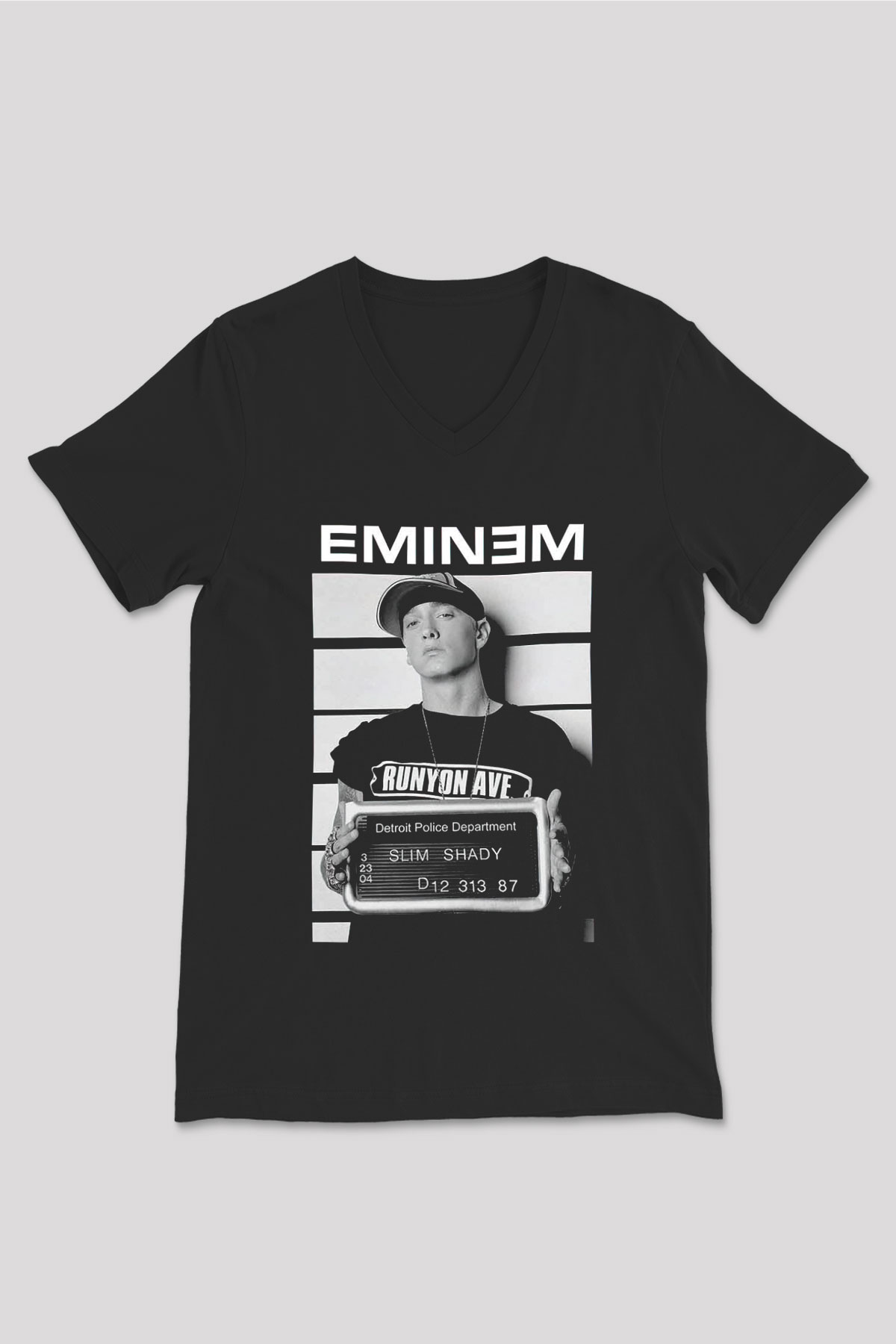 Eminem Siyah Unisex V Yaka Tişört T-Shirt