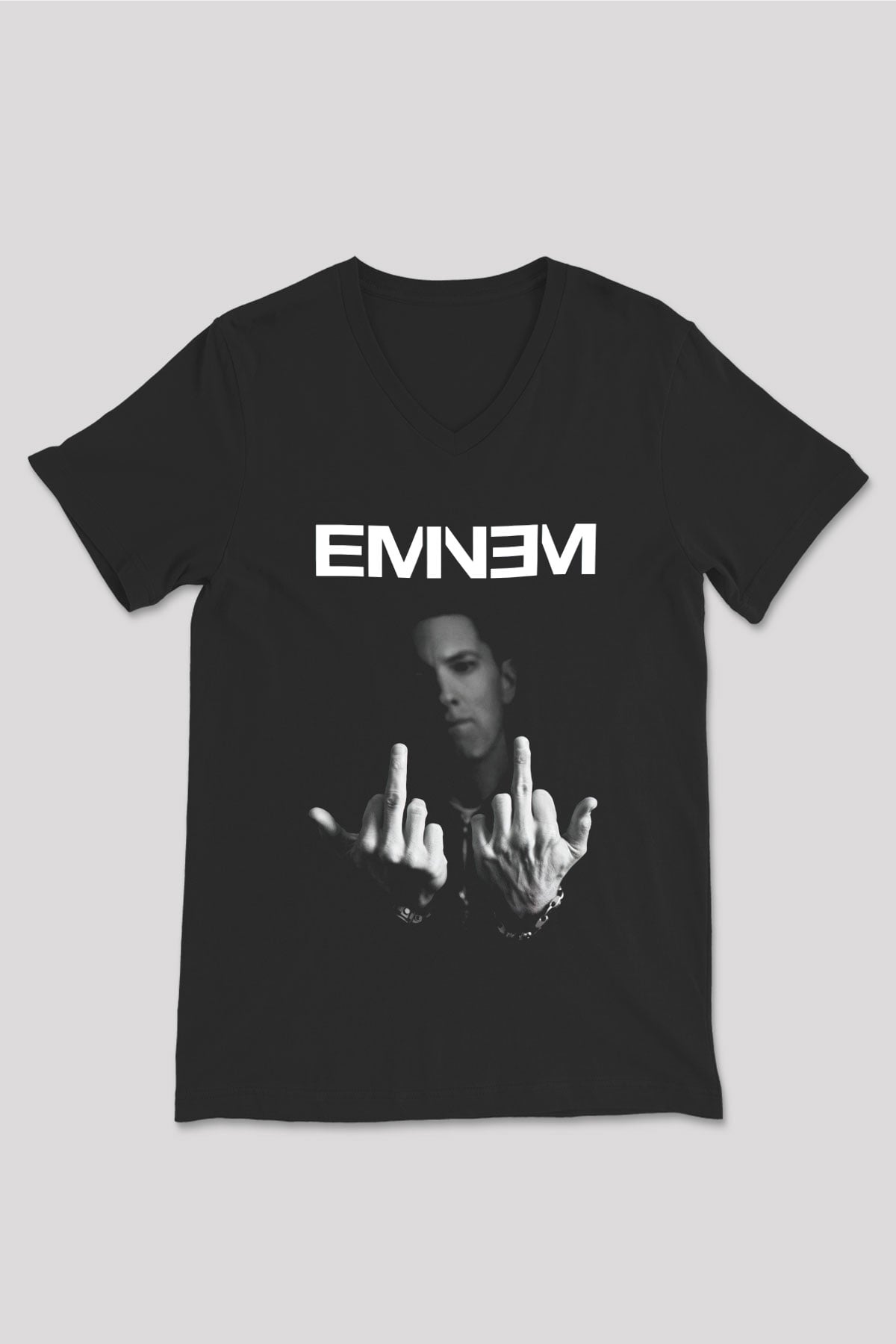 Eminem Siyah Unisex V Yaka Tişört T-Shirt
