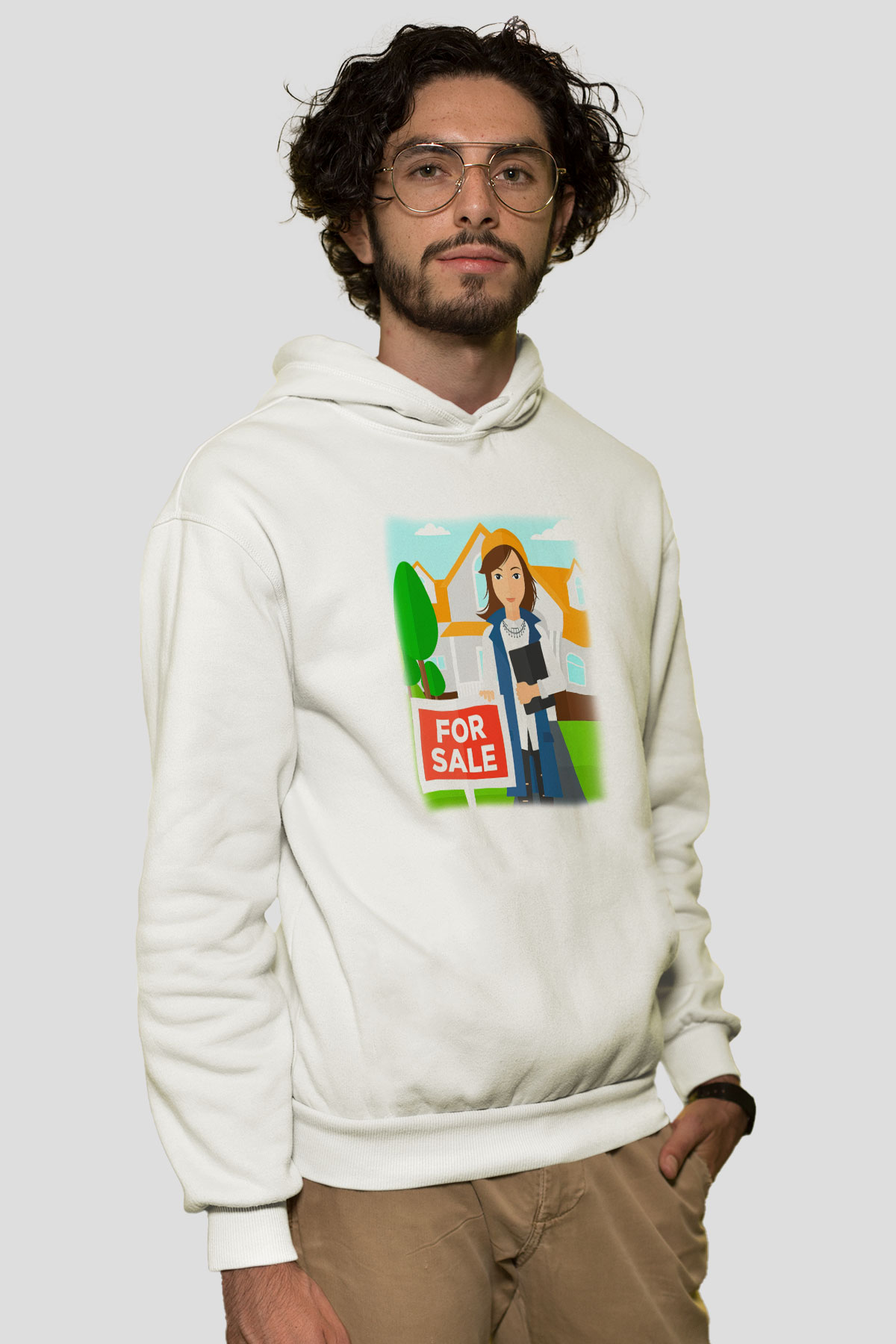 Emlakçı Beyaz Unisex Hoodie
