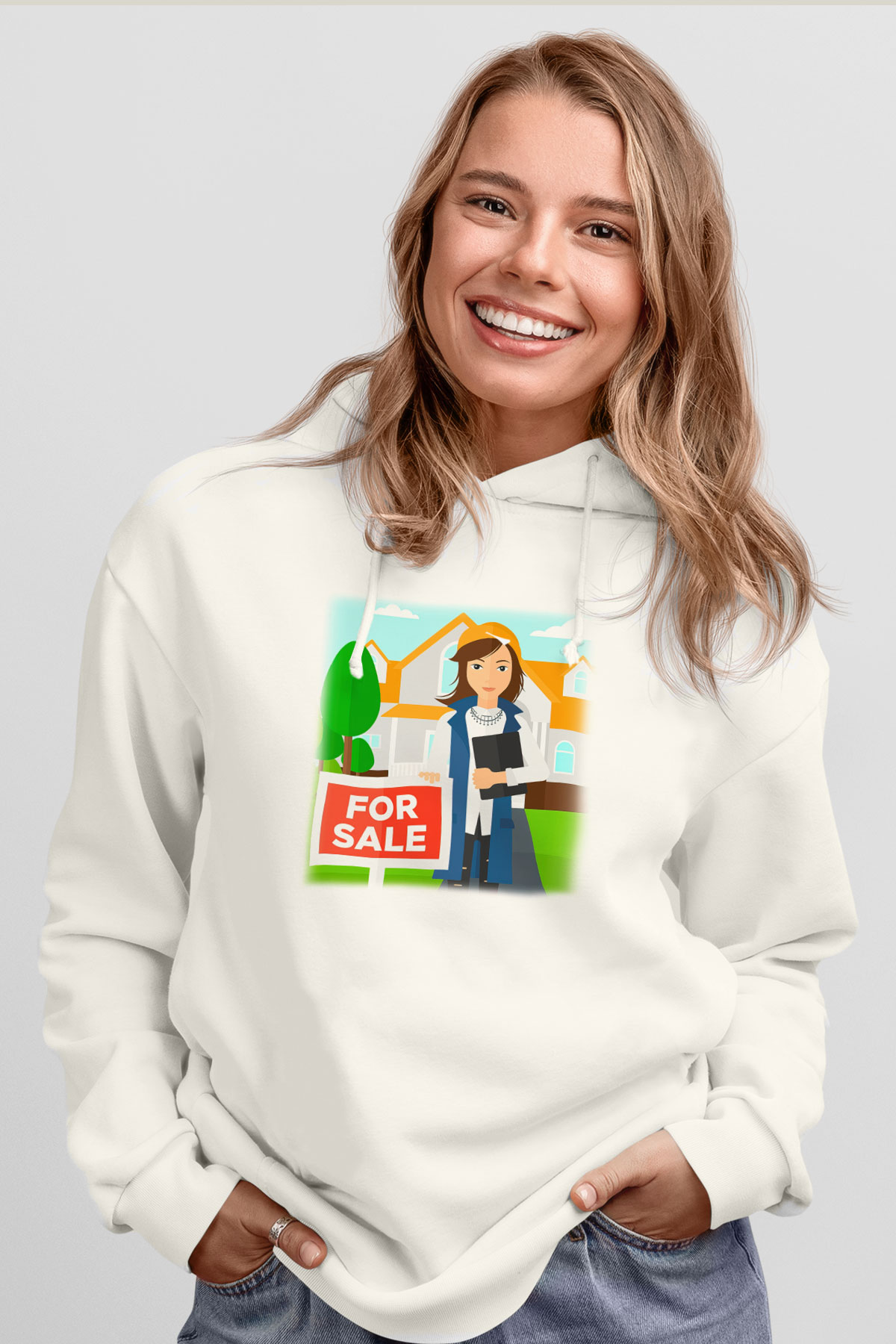 Emlakçı Beyaz Unisex Hoodie