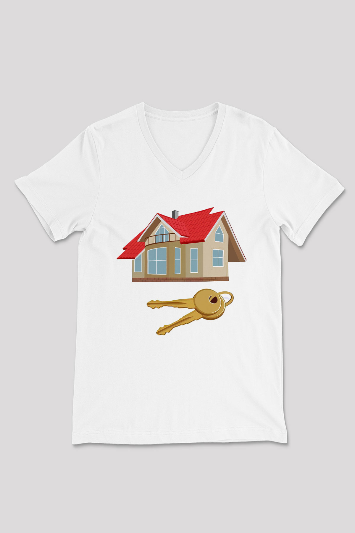 Emlakçı Beyaz Unisex V Yaka Tişört T-Shirt