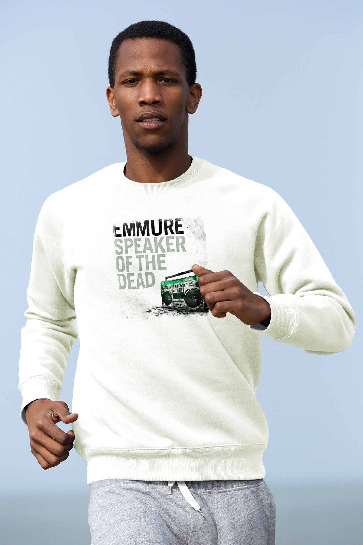 Emmure Baskılı Unisex Beyaz Sweatshirt