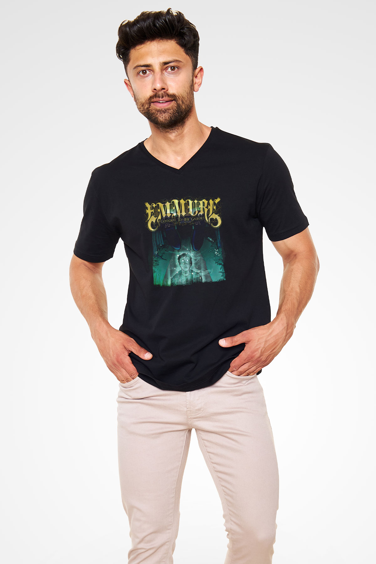 Emmure Baskılı Unisex Siyah V Yaka Tişört