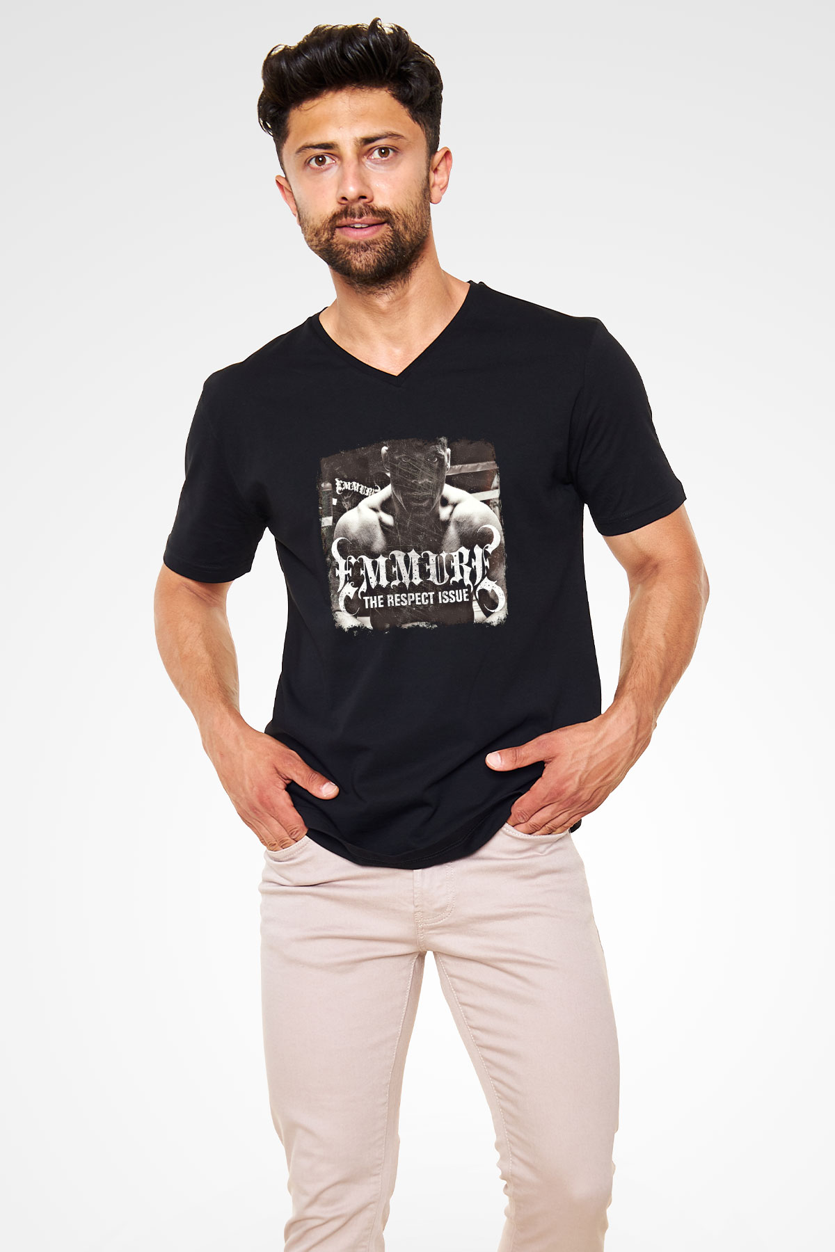 Emmure Baskılı Unisex Siyah V Yaka Tişört