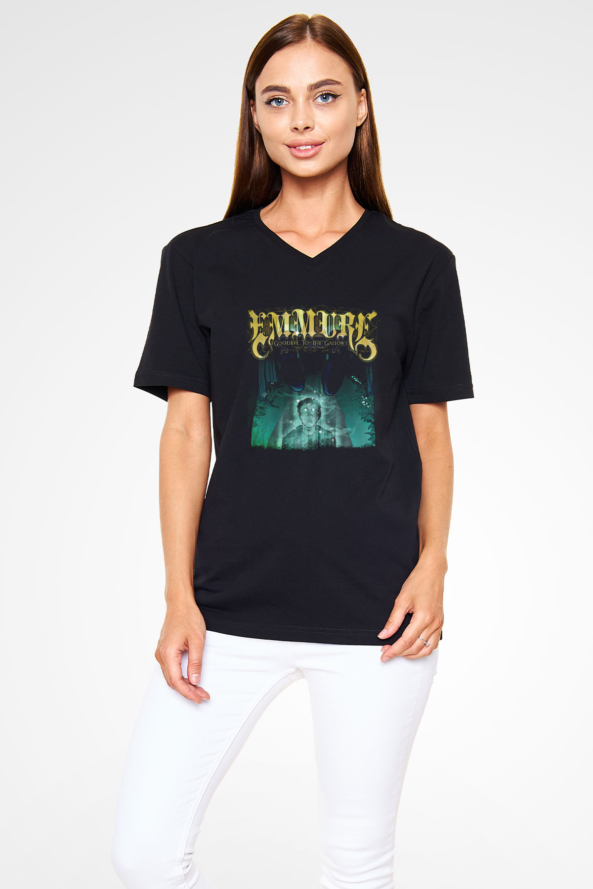 Emmure Baskılı Unisex Siyah V Yaka Tişört