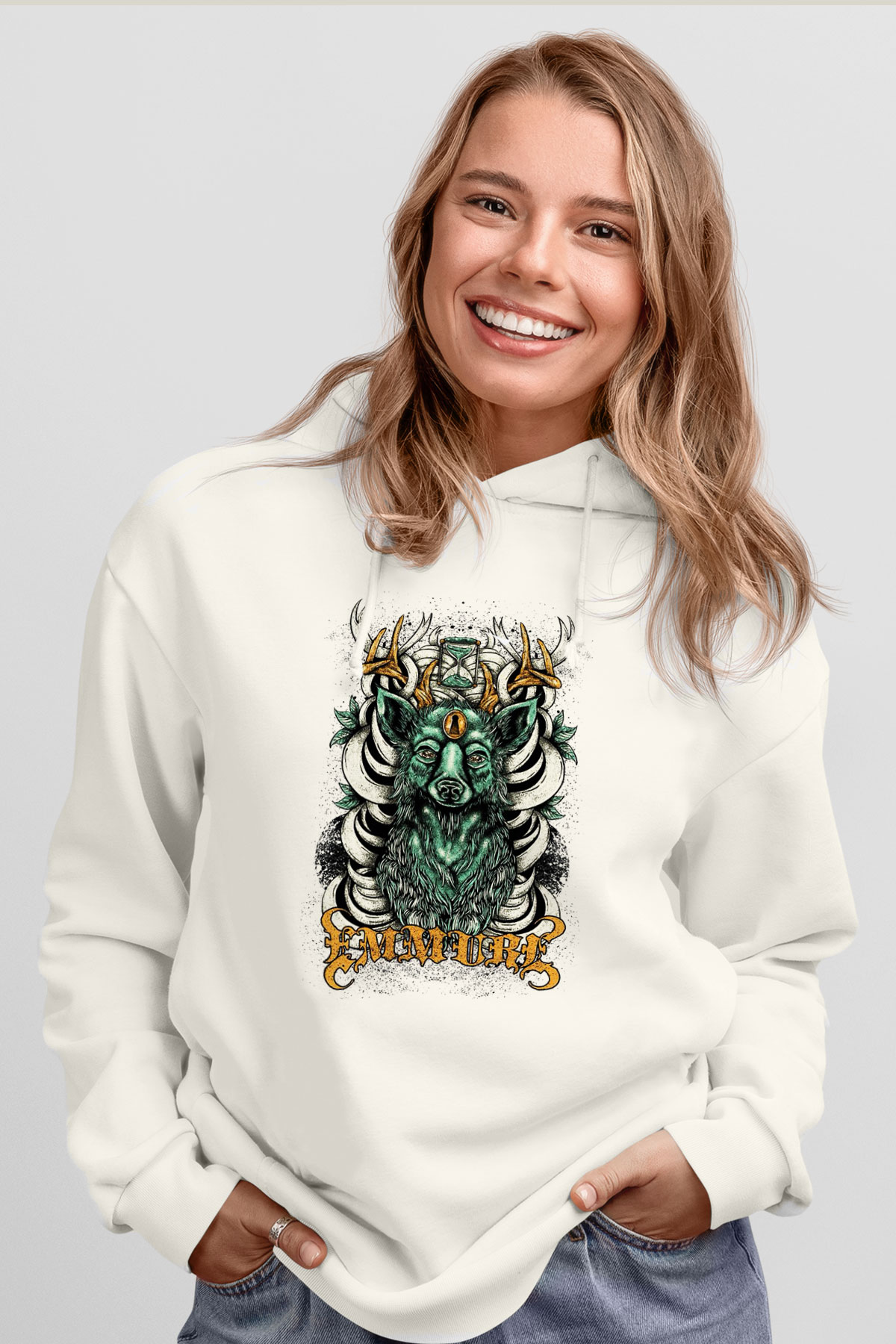 Emmure Beyaz Unisex Kapşonlu Sweatshirt