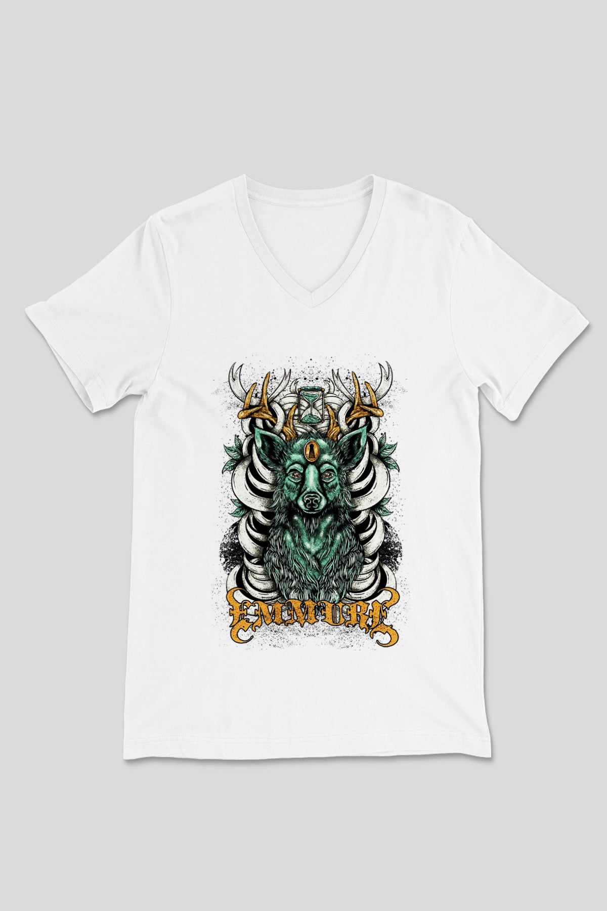 Emmure Beyaz Unisex V Yaka Tişört T-Shirt