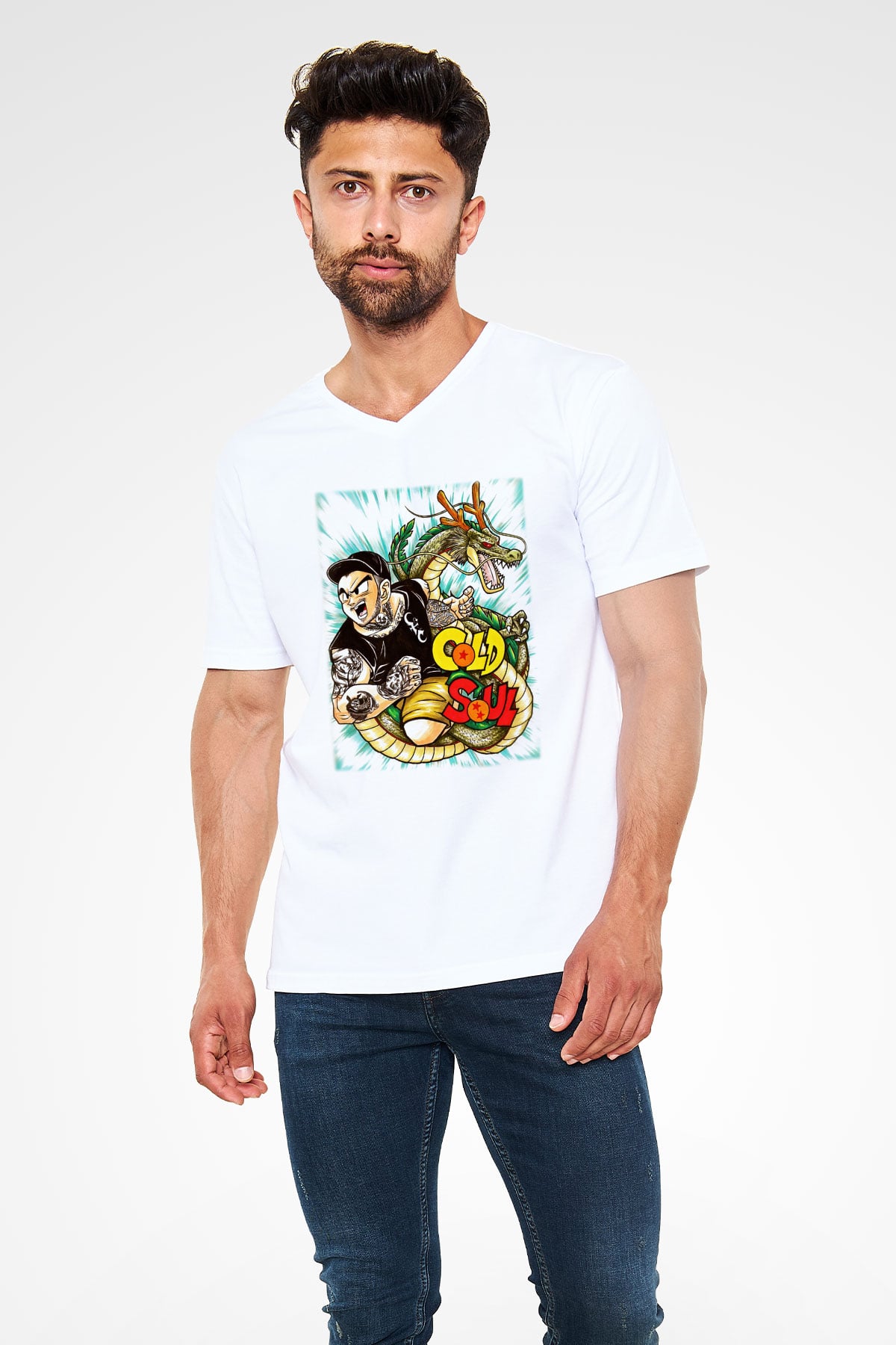 Emmure Beyaz Unisex V Yaka Tişört T-Shirt