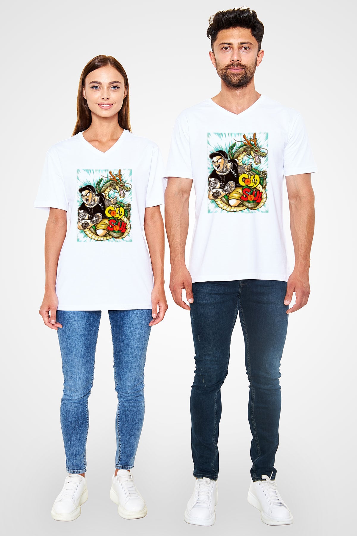 Emmure Beyaz Unisex V Yaka Tişört T-Shirt