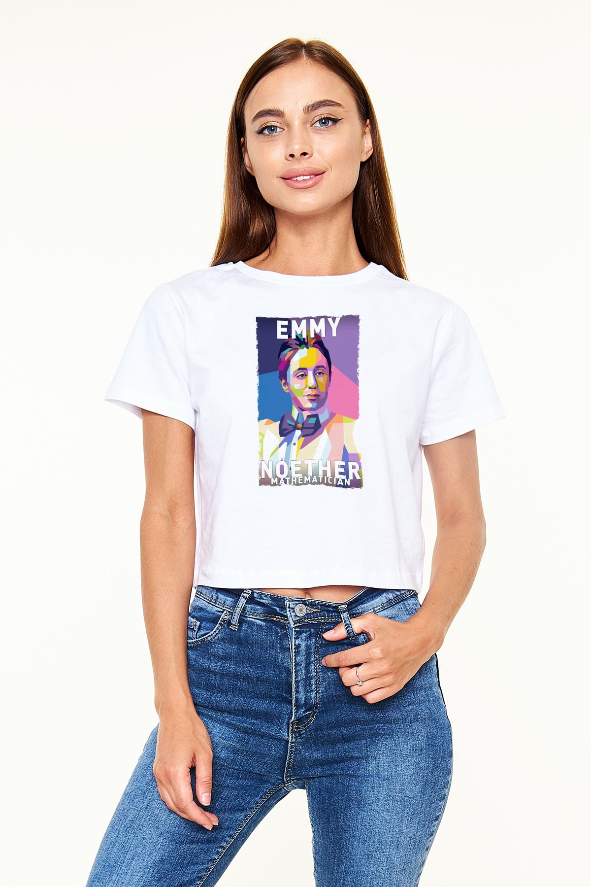 Emmy Noether Baskılı Kadın Crop Top Beyaz Tişört