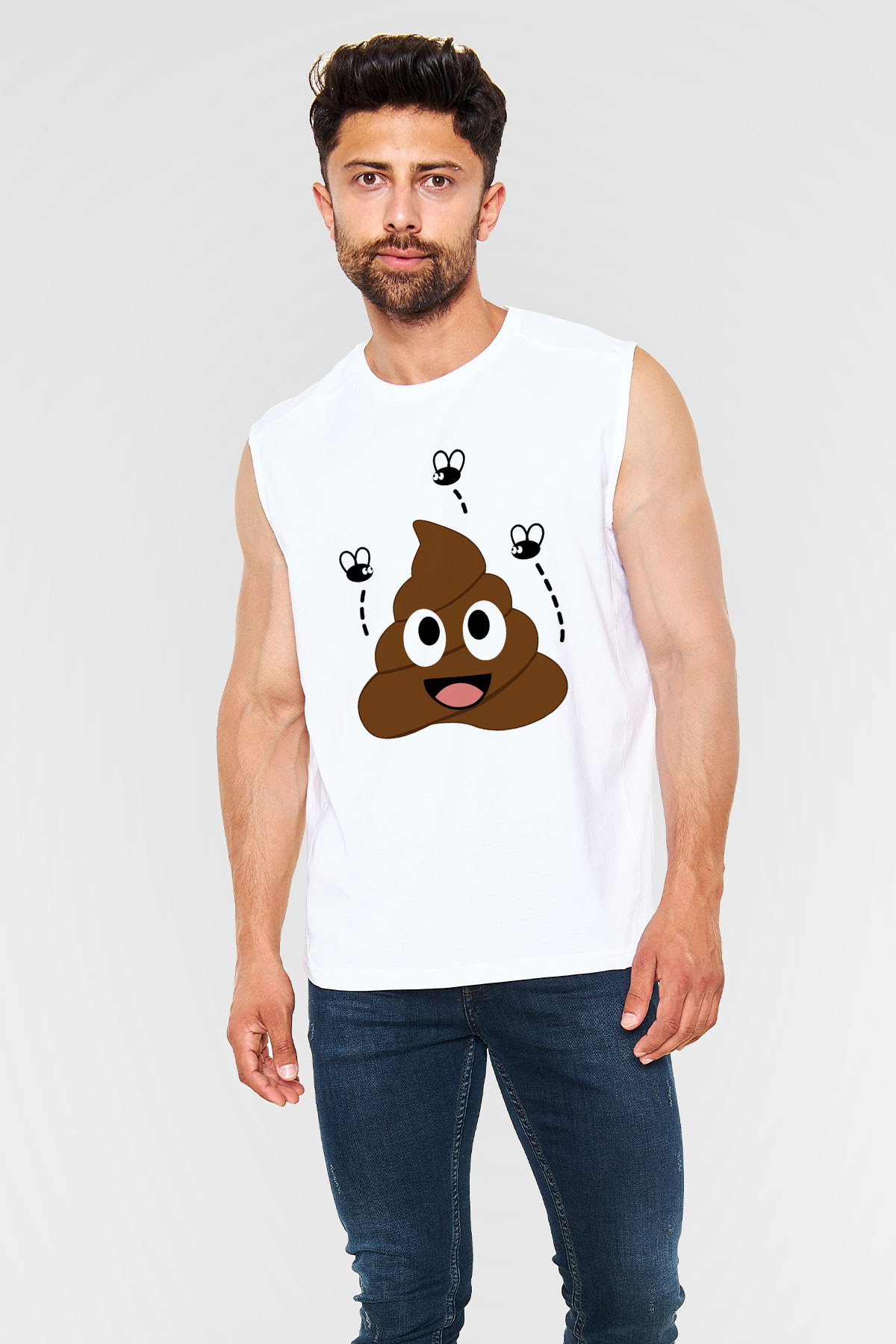 Emoji Baskılı Unisex Beyaz  Kolsuz Tişört