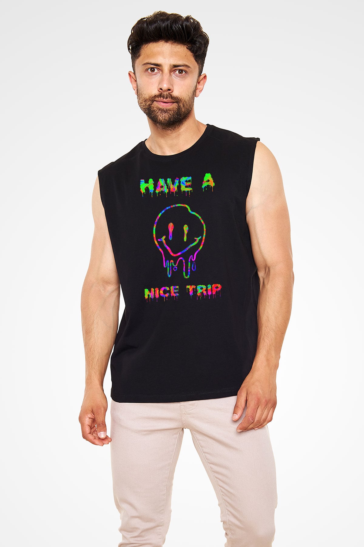 Emoji Baskılı Unisex Siyah  Kolsuz Tişört