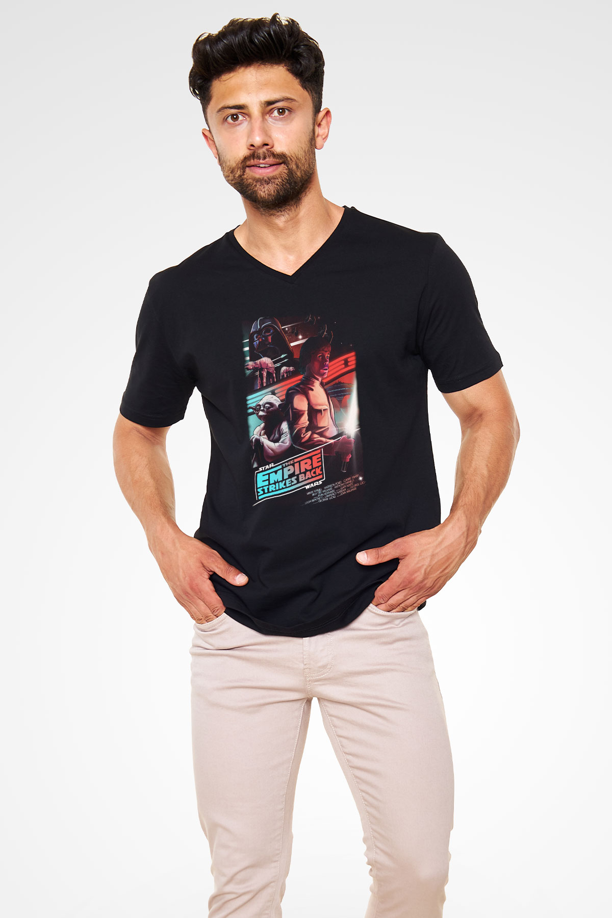 Empire Strikes Back Siyah Unisex  V Yaka Tişört