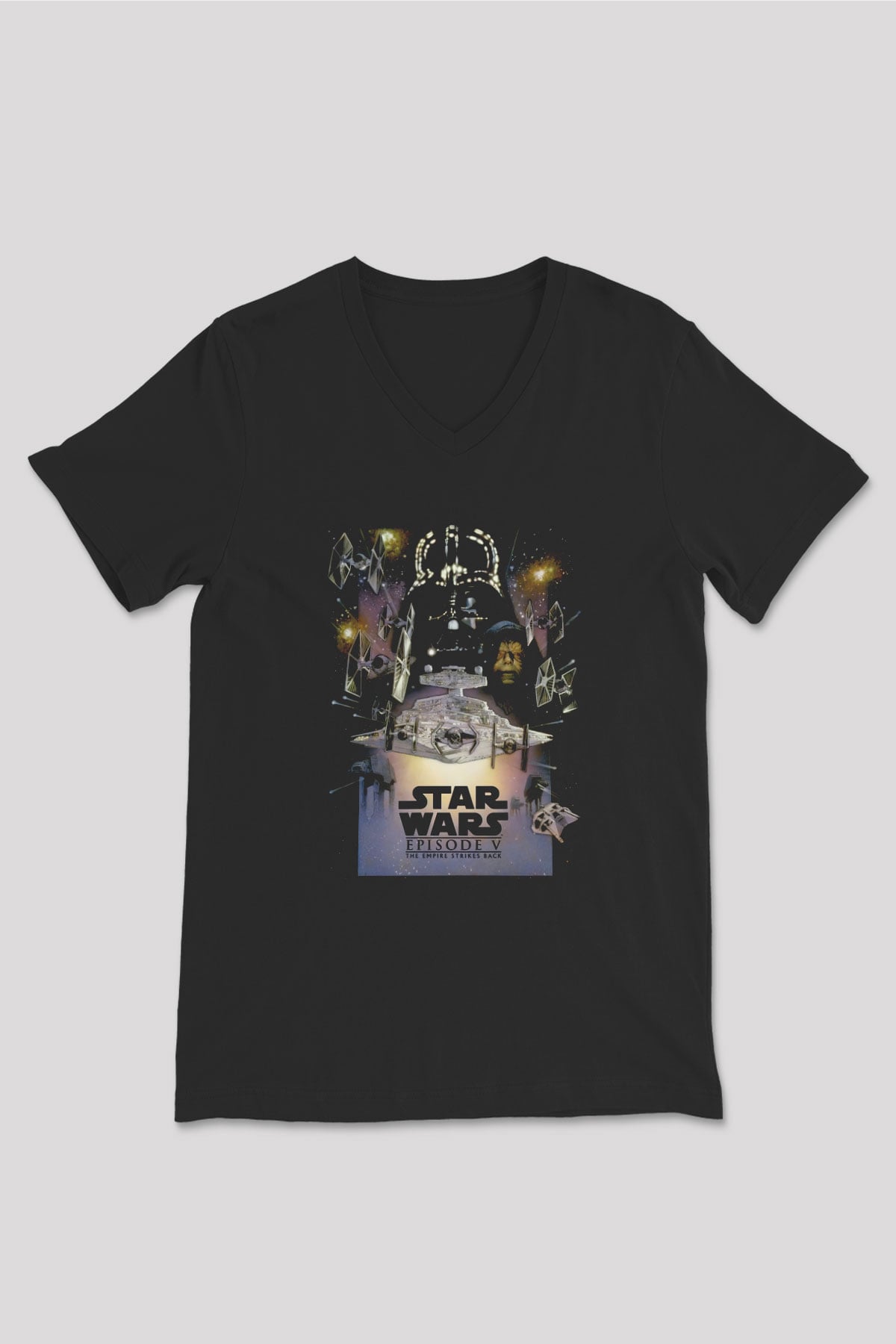 Empire Strikes Back Siyah Unisex  V Yaka Tişört