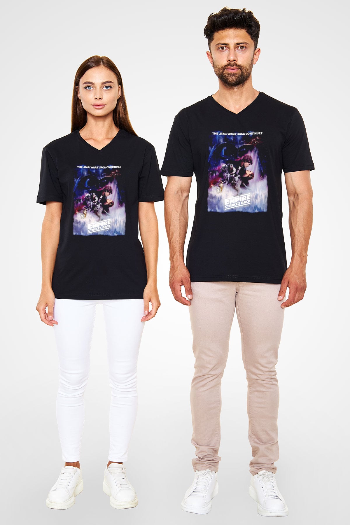 Empire Strikes Back Siyah Unisex  V Yaka Tişört