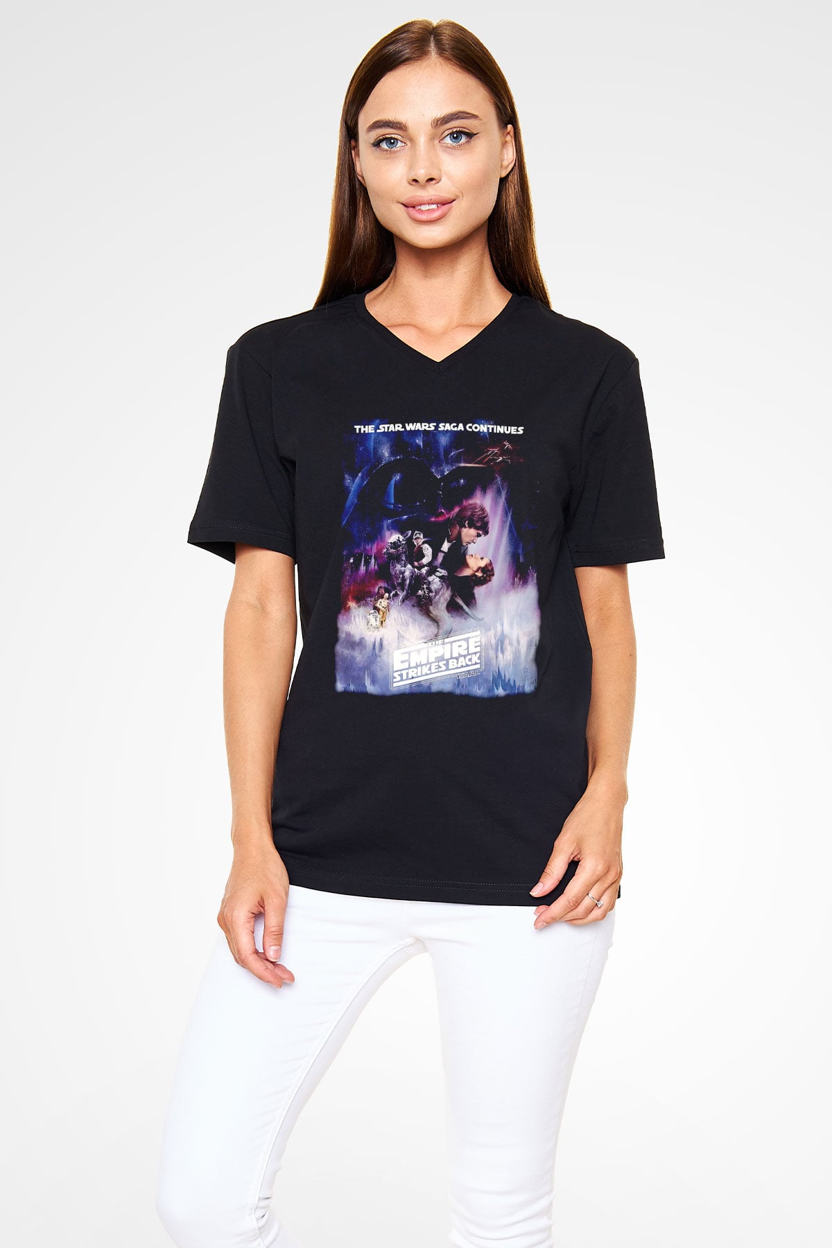 Empire Strikes Back Siyah Unisex  V Yaka Tişört