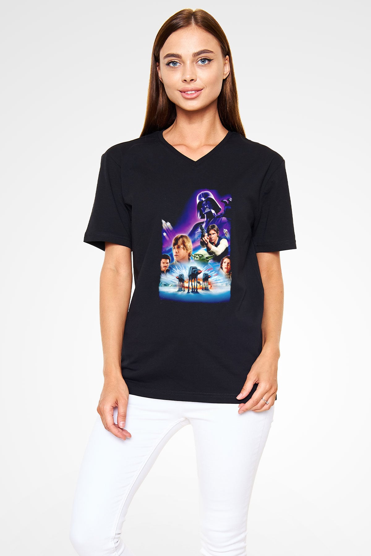 Empire Strikes Back Siyah Unisex  V Yaka Tişört