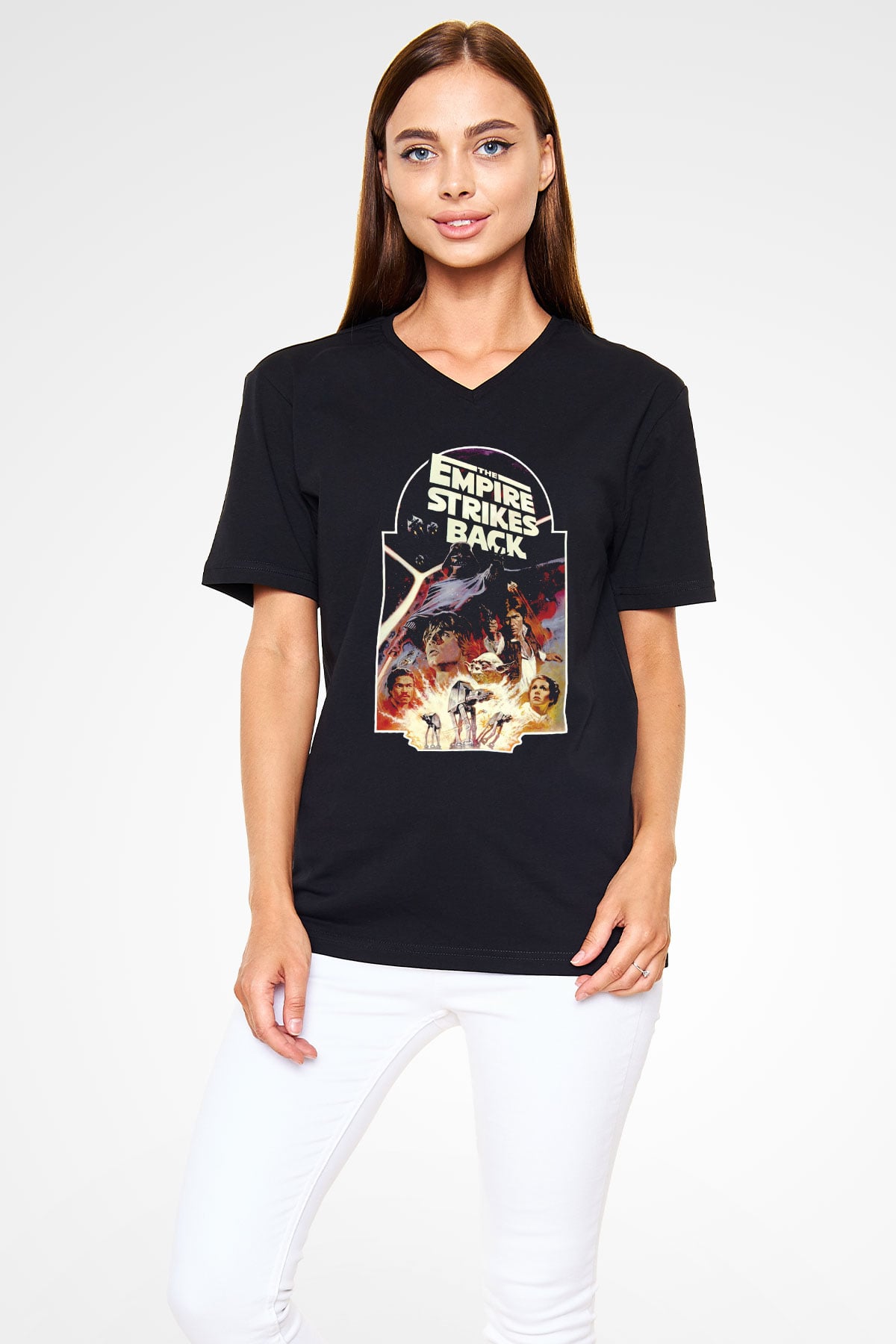 Empire Strikes Back Siyah Unisex  V Yaka Tişört