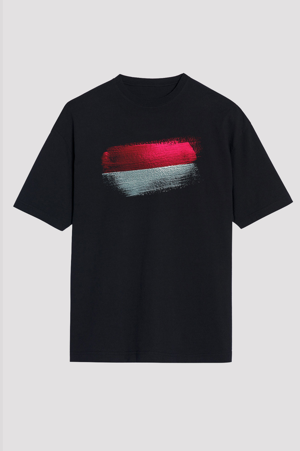 Endonezya - İndonesia Bayrağı Baskılı Unisex Siyah Oversize Tişört
