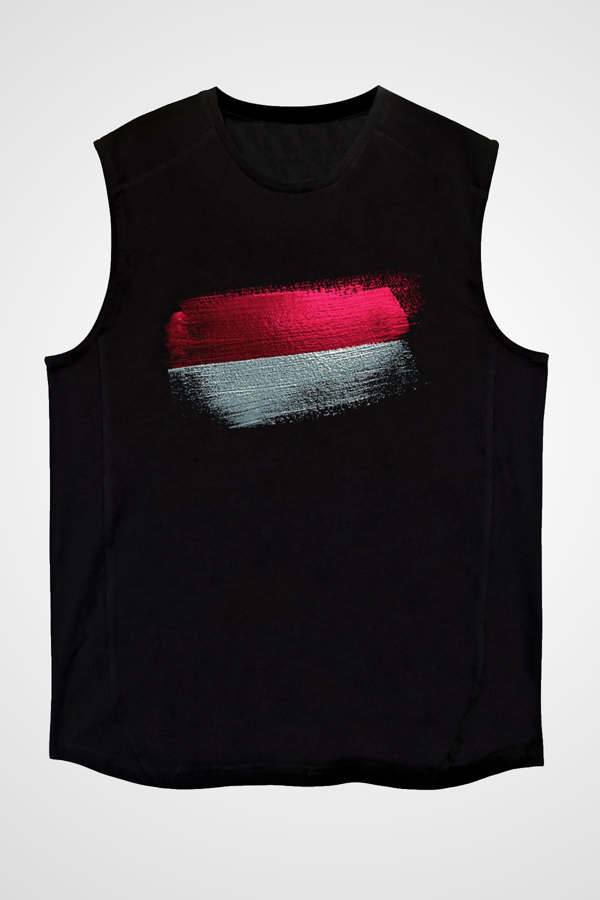 Endonezya - İndonesia Bayrağı Baskılı Unisex Siyah Kolsuz Tişört