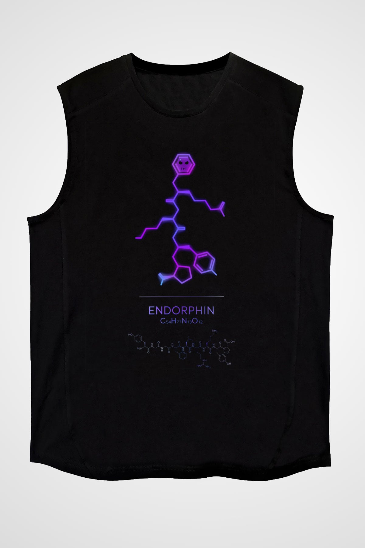 Endorfin Molekülü Baskılı Unisex Kolsuz Siyah Tişört - Tshirt