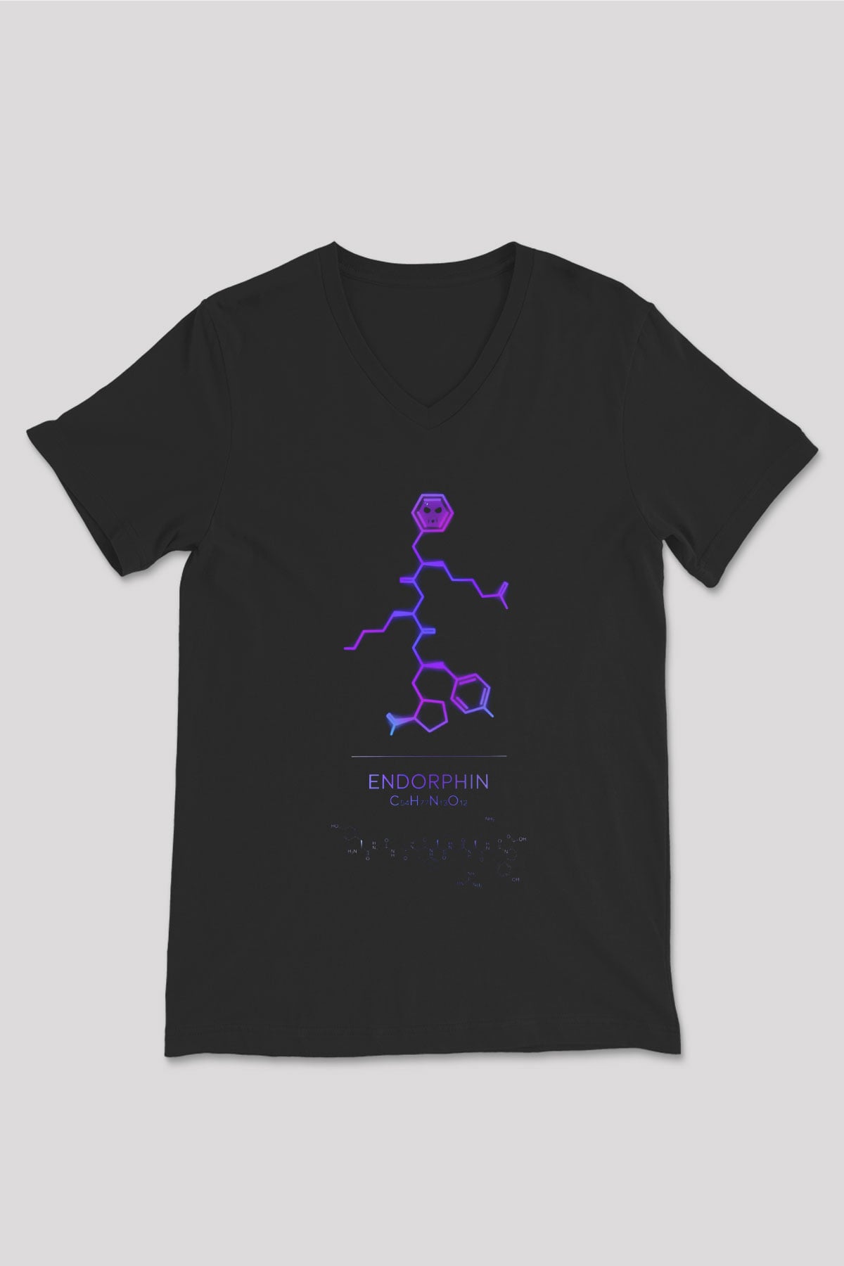 Endorfin Molekülü Baskılı Unisex V Yaka Siyah Tİşört - Tshirt