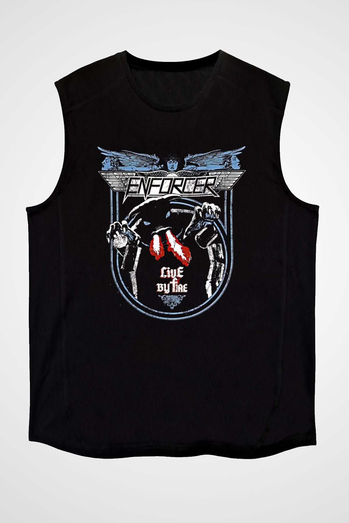 Enforcer Baskılı Unisex Siyah Kolsuz Tişört - Tshirt