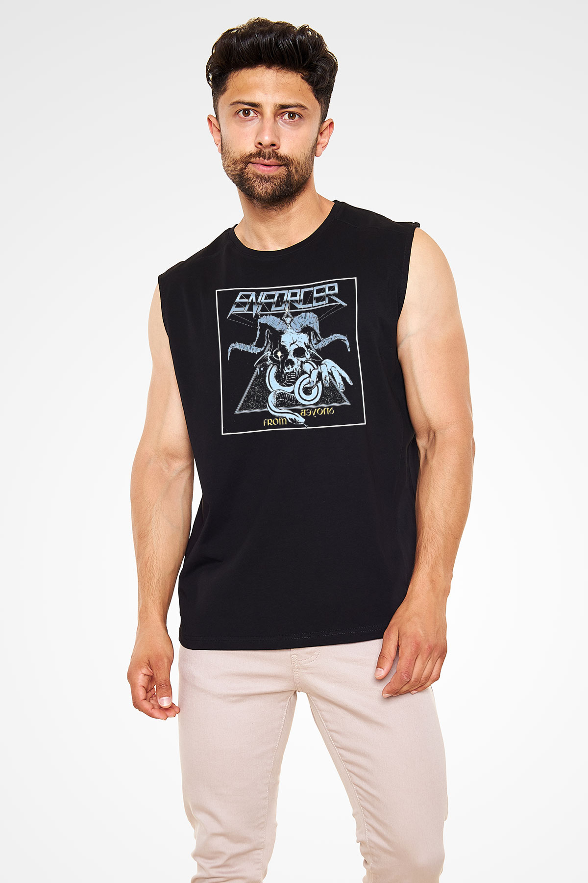Enforcer Baskılı Unisex Siyah Kolsuz Tişört - Tshirt