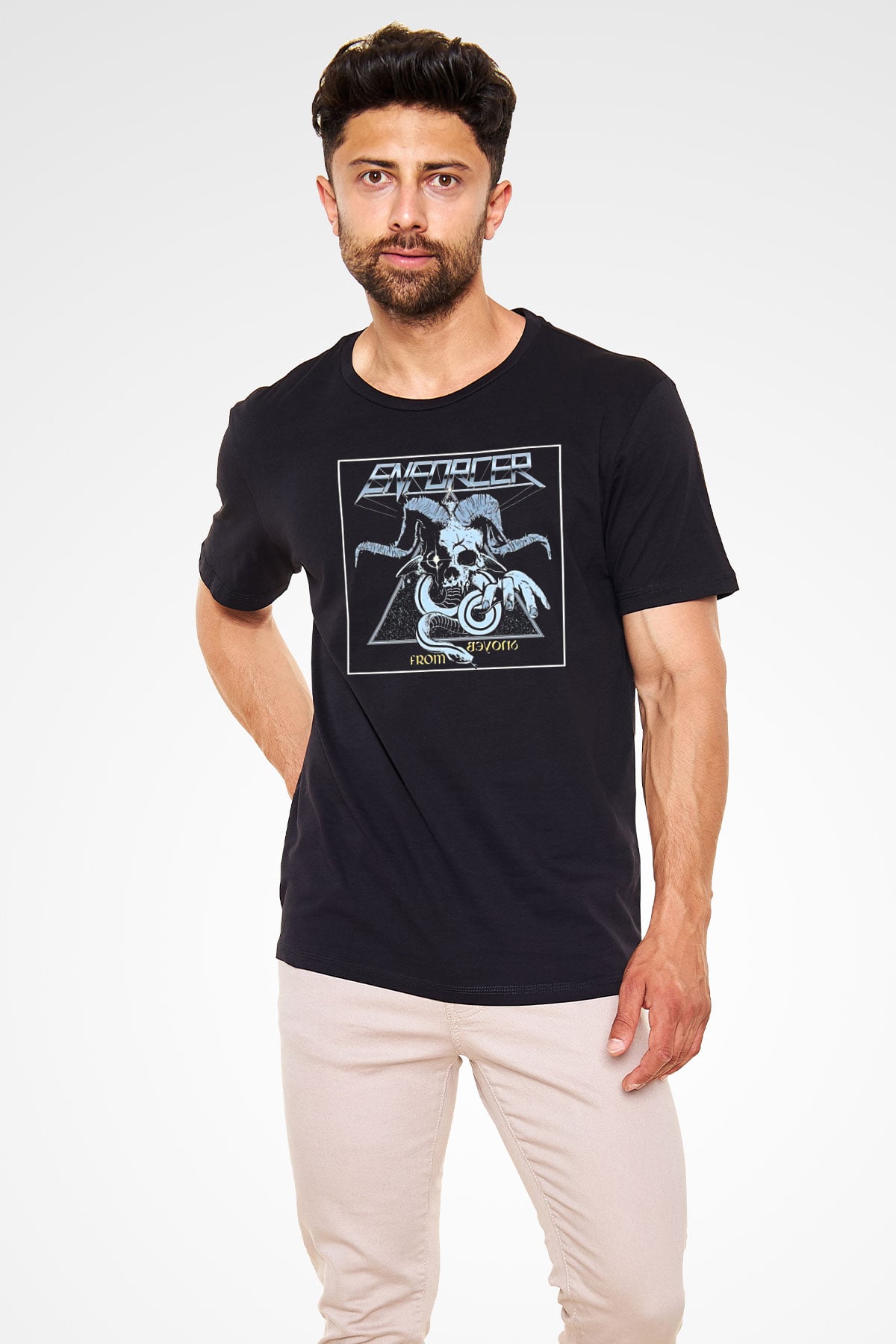 Enforcer Baskılı Unisex Siyah Tişört - Tshirt